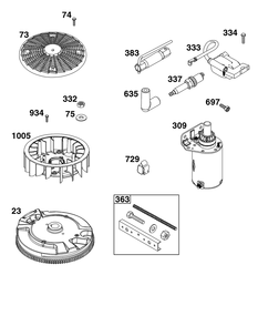 Flywheel, Ignition, And Starter Group Diagram and Parts List for 40U877-0037-G1  Briggs and Stratton Engine